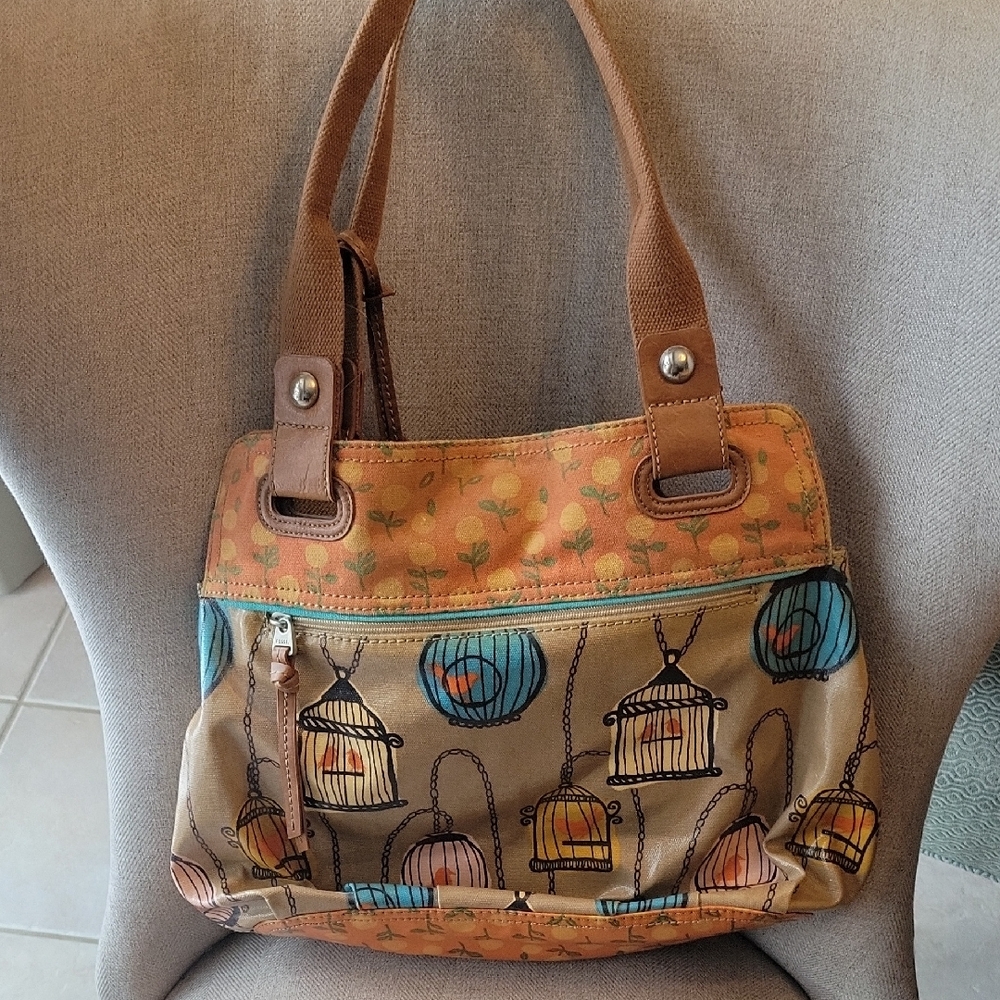 Stylish Tan and Blue Women's Bag by Fossil